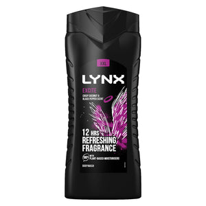 6x Lynx 12H Refreshing Excite Crisp Coconut & Black Paper Scent Shower Gel,500ml