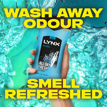 Load image into Gallery viewer, 3pk of 225ml Lynx 3-in-1 Ice Chill All Day Fresh with Icy Menthol Body wash