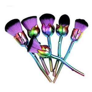 6pc Beauty and the Beast-Inspired Rose Makeup Brushes with Glossy Handles