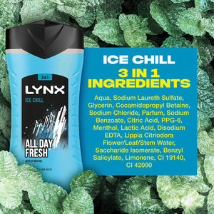 3pk of 225ml Lynx 3-in-1 Ice Chill All Day Fresh with Icy Menthol Body wash