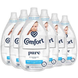 6x of 870ml Comfort Ultimate Care Pure Ultra-Concentrated Fabric Conditioner 58W