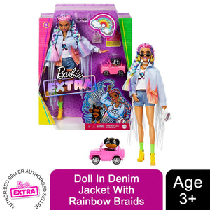 Barbie Extra Doll in Denim Jacket with Rainbow Braids