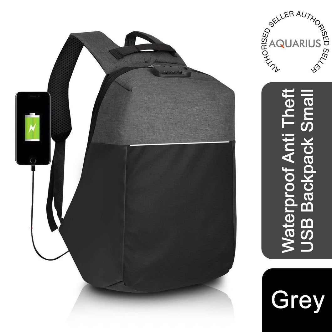 Aquarius Waterproof Anti Theft Backpack with USB Charging Port - Grey