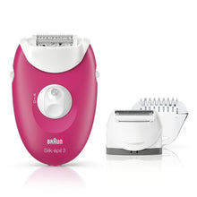 Load image into Gallery viewer, Braun Silk-épil 3 3-410 Raspberry Corded Epilator with 3 Extras (Raspberry Pink)